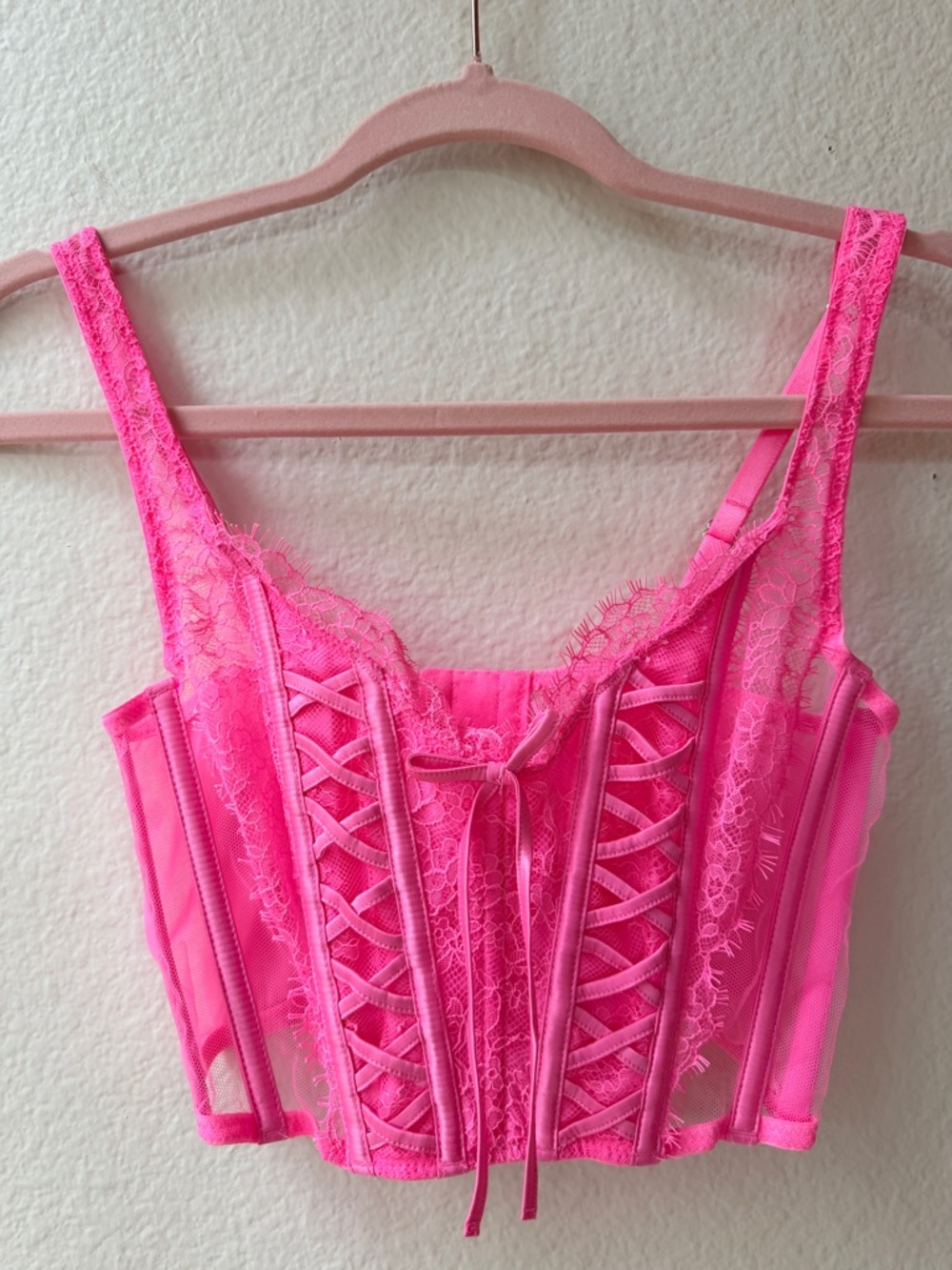 Hot Pink Lace Corset Bustier Top Y2K Coquette Party Barbiecore Festival Clubwear